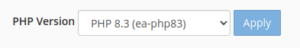A screenshot of the PHP Version Dropdown