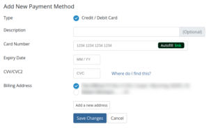 A screenshot of the add a payment method screen.