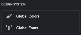 A screenshot of the Global Colors and Global Fonts site settings buttons in the Elementor Page Builder.