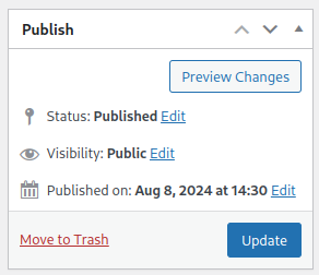 A screenshot of the 'publish' section of the 'Add New Post' page of the Admin Dashboard in WordPress.