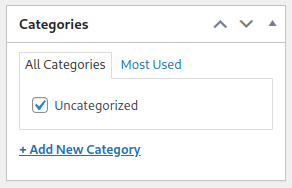 A screenshot of the 'Categories' section of the 'Add New Post' page of the Admin Dashboard in WordPress.