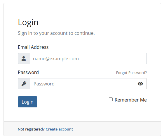 A screenshot of the Hosting Portal login dialog. The screenshot shows an Email Address, Password, and 'Remember Me' field, with a blue login button.