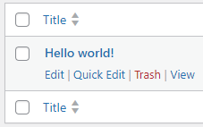 A screenshot of the default 'Hello world!' post that is included with new installations of WordPress.