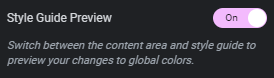 A screenshot of the style guide preview setting in the Elementor page builder.