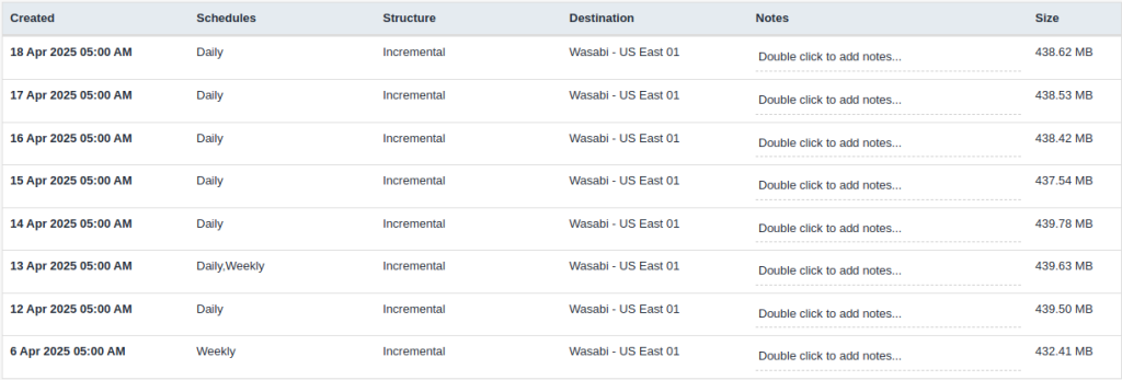 A screenshot of the Full Accounts recovery screen in JetBackup