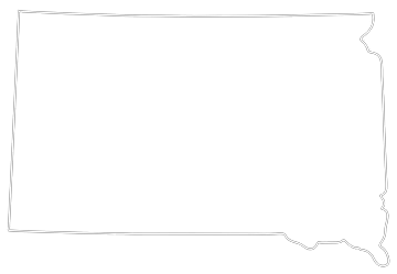 Outline map of South Dakota with a rectangular shape and slight indentation on the eastern side.